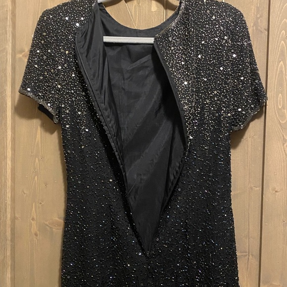 Stenay Formal Maxi Silk Gown Black Sequin Beaded Short Sleeve Sz 10 Vintage 80’s - Picture 13 of 16